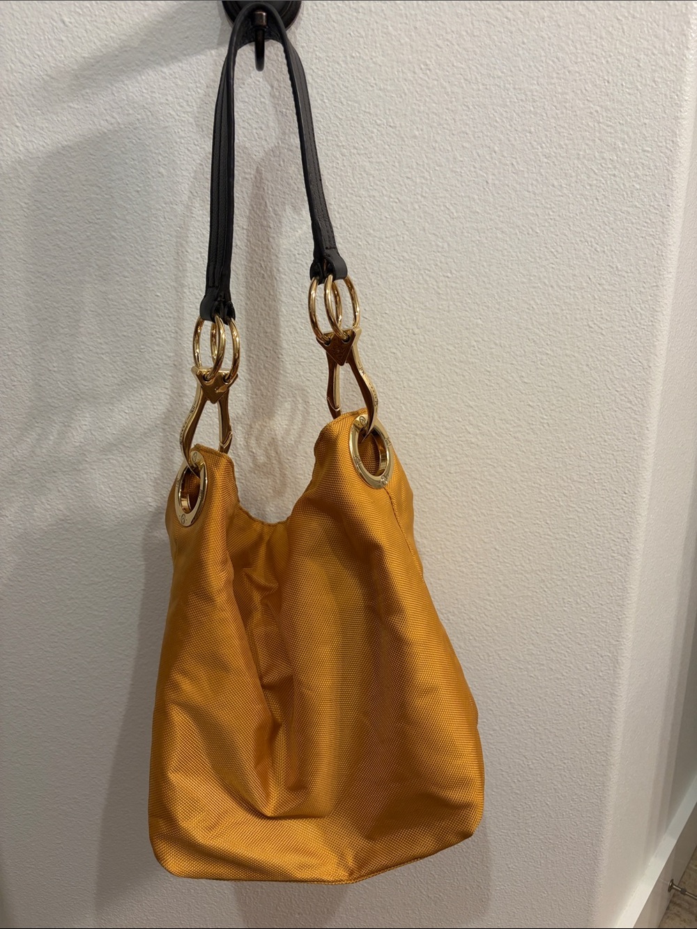 Mustard Yellow Shoulder Tote with Gold Ring Accents